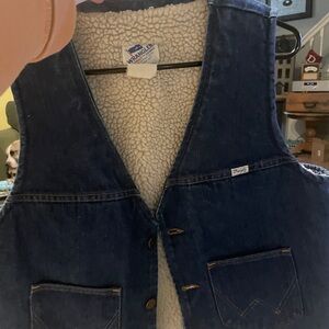 Wrangler White Sherpa Lined Denim Vest